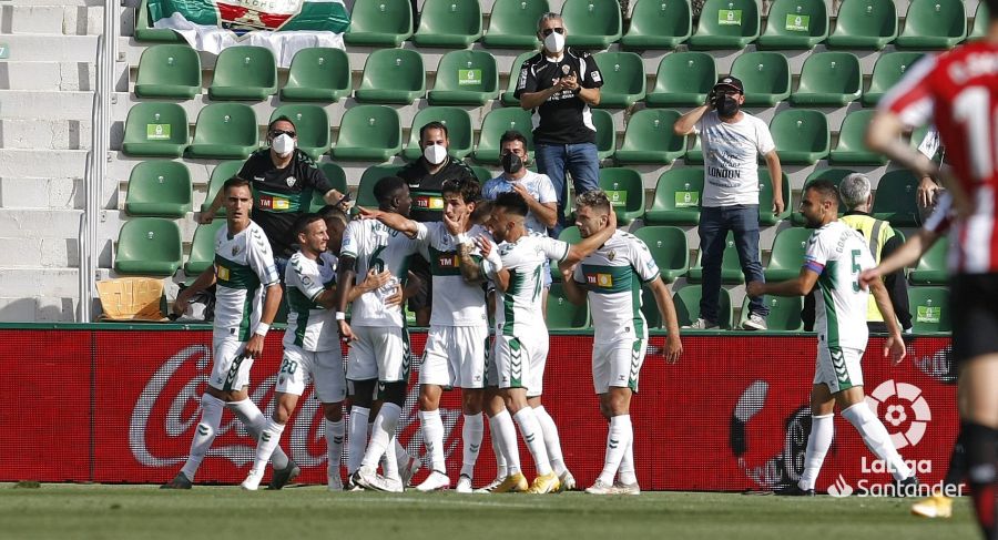 El Elche celebra el gol de Lucas Boyé contra el Athletic